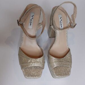 NINA Dorcas Platform Sandals Heels Sparkle Gold Womens Size 10 New